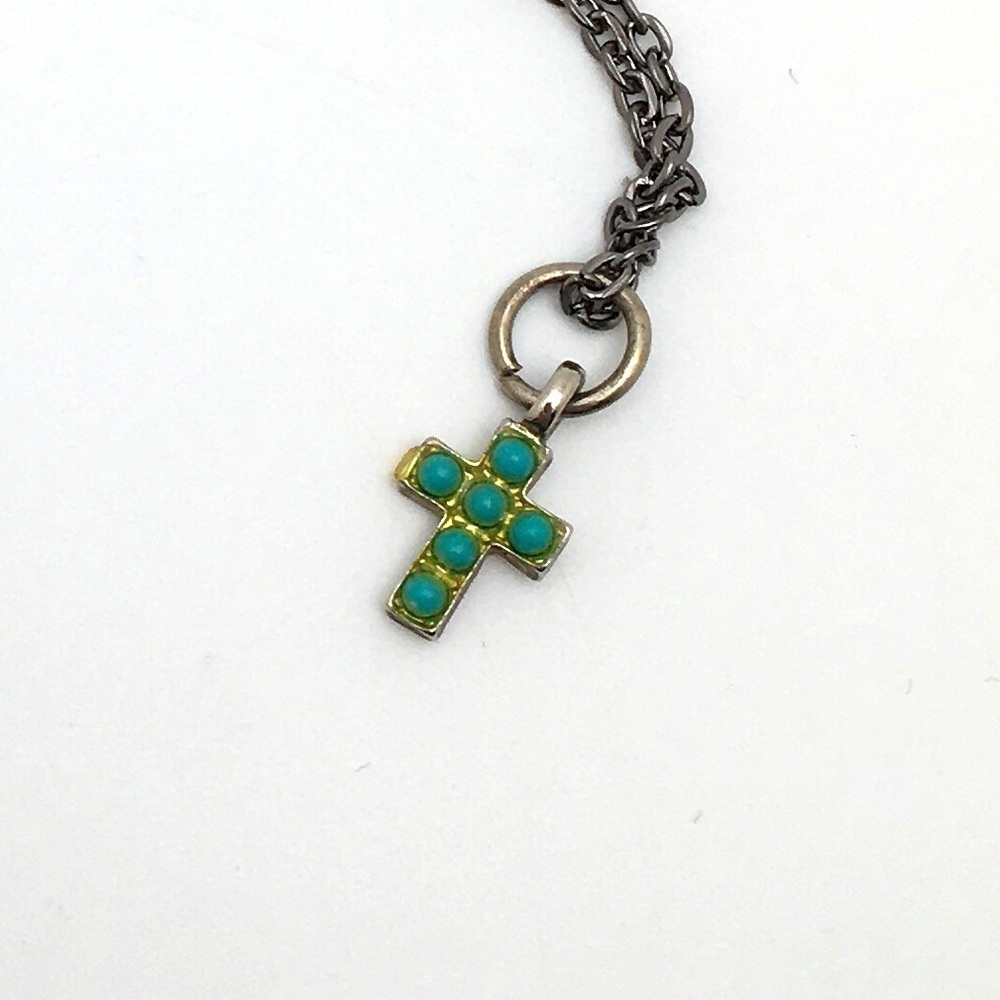 381MIDALANE Dainty Cross Pendant with Turquoise Beads